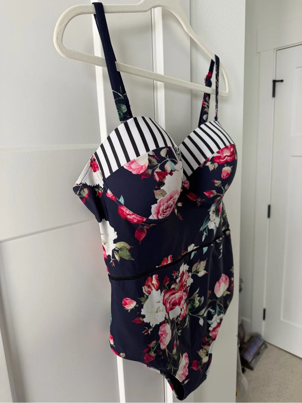Cupshe Navy Floral One-Piece with Pink & White Blooms